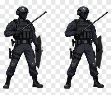 Police Officer Standing With Shield And Baton PNG