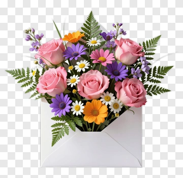 Flower Bouquet In An Envelope PNG