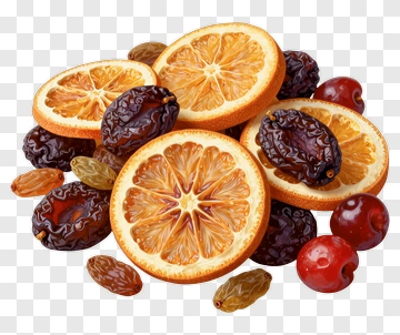 Dried Fruit Composition With Orange Slices And Dates PNG