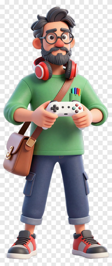 3D Gamer Holding A Game Controller PNG