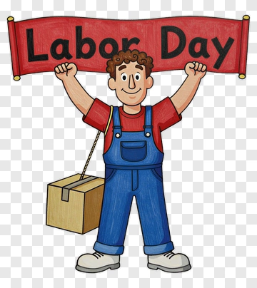 Cartoon Worker Holding A Labor Day Banner PNG