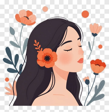 Woman With Flower In Hair Surrounded By Blooms PNG