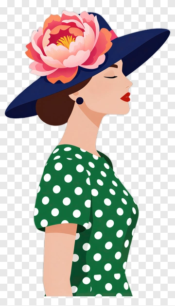 Woman In A Stylish Hat With A Flower PNG