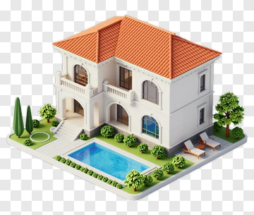 3D House With Swimming Pool And Garden PNG