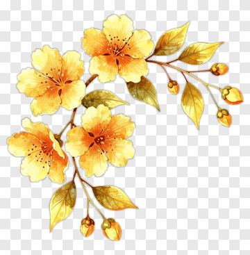 Watercolor Yellow Flower Branch PNG