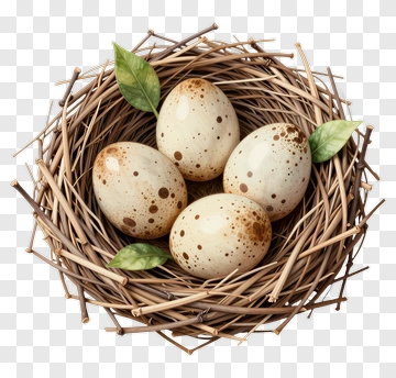 Nest With Four Speckled Eggs PNG