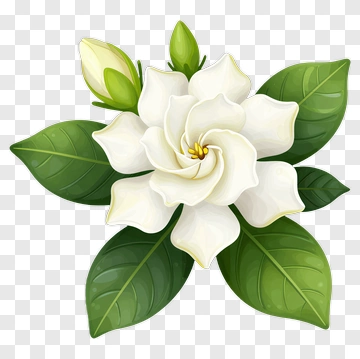 Gardenia Flower With Green Leaves PNG