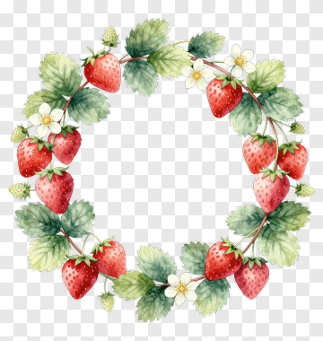 Strawberry Wreath With Flowers PNG