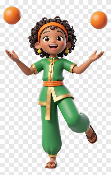 Cartoon Girl Juggling Orange Balls PNG