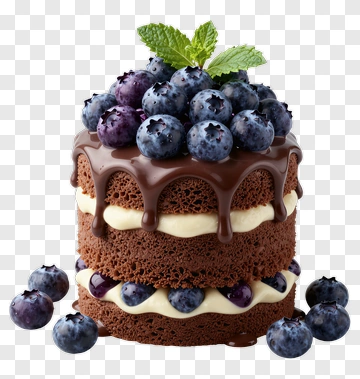 Chocolate Cake With Blueberries And Mint PNG