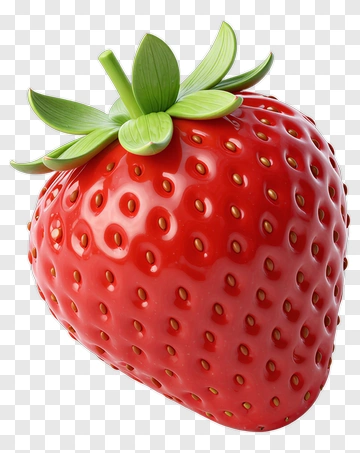 Realistic Red Strawberry With Green Leaves PNG