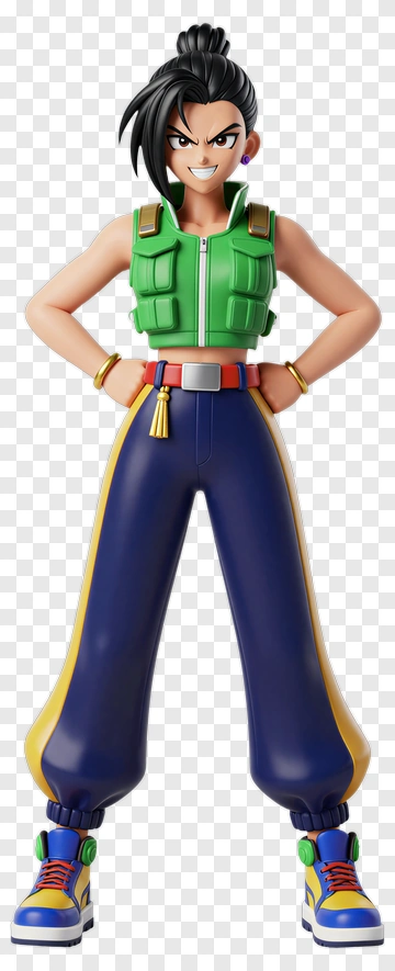 3D Female Character In Green Vest And Blue Pants PNG