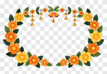 Floral Frame With Orange Flowers And Green Leaves PNG