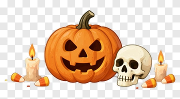 Halloween Pumpkin With Skull And Candles PNG
