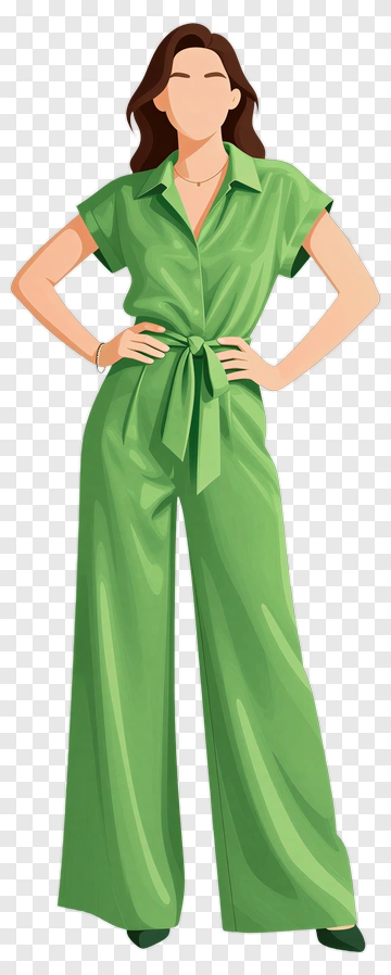 Woman In Green Jumpsuit PNG