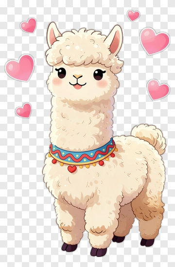 Cute Cartoon Alpaca With Hearts PNG