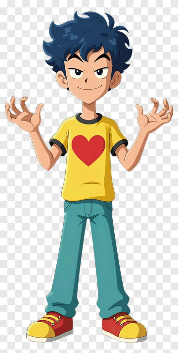 Cartoon Boy Gesturing With A Heart Shirt PNG