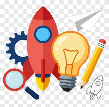 Rocket And Light Bulb With School Supplies PNG