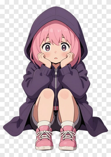 Anime Girl Sitting In A Hoodie PNG