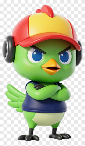 3D Cartoon Bird Character Wearing A Cap PNG