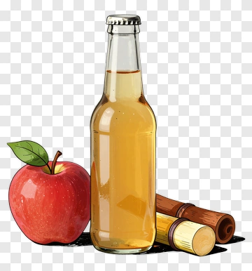 Apple Juice Bottle With Cinnamon Sticks And An Apple PNG