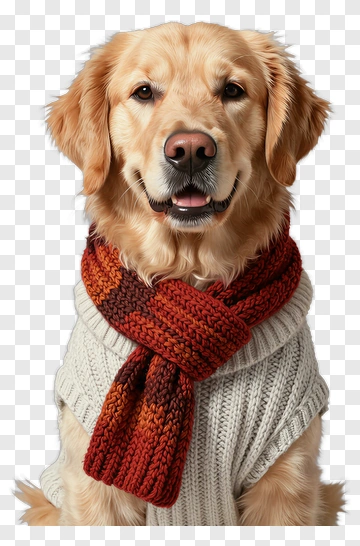 Golden Retriever Wearing A Knitted Scarf PNG