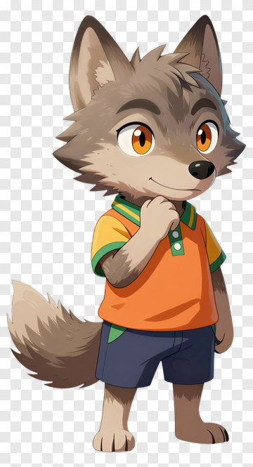 Cartoon Wolf Character In Orange Shirt PNG