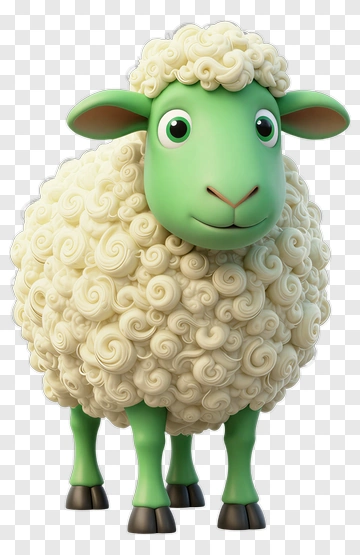 Cartoon Green Sheep With Curly Wool PNG