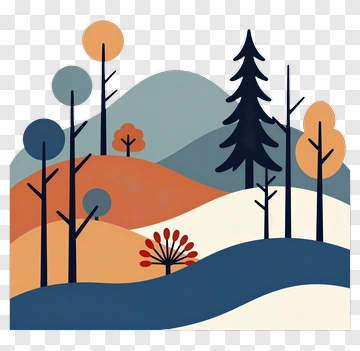 Colorful Abstract Landscape With Trees And Hills PNG