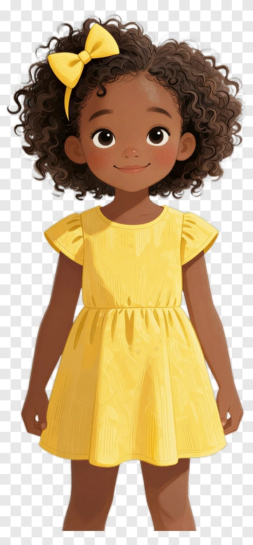 Girl In A Yellow Dress With A Bow PNG