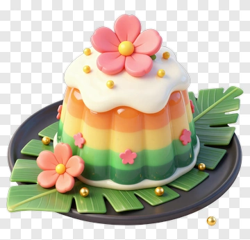 Colorful Jelly Cake With Flowers PNG
