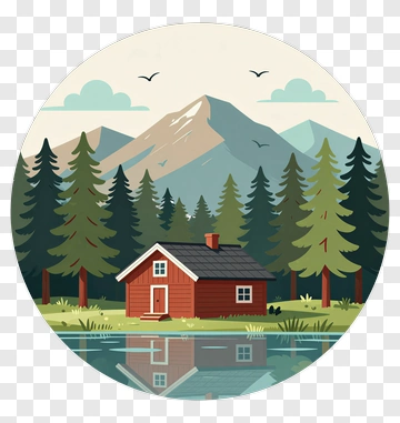Mountain Cabin By The Lake PNG
