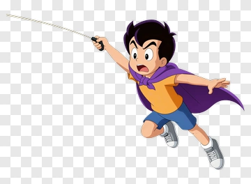 Cartoon Boy Flying With A Whip PNG
