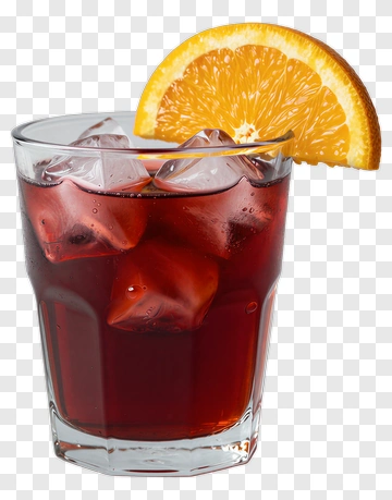 Glass Of Red Beverage With Ice And Orange Slice PNG
