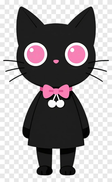 Cartoon Black Cat With Pink Bow Tie PNG