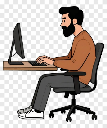 Cartoon Man Working At Computer PNG