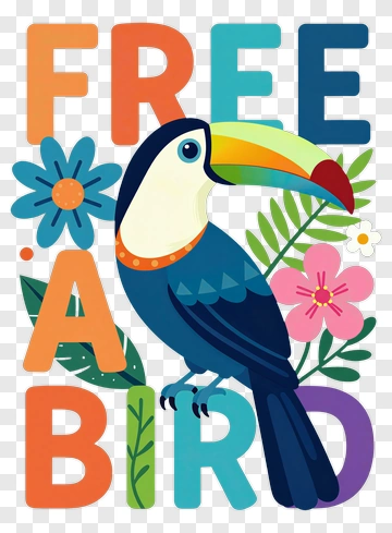 Colorful Toucan With Free Bird Text PNG