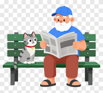 Old Man Reading A Newspaper With A Cat PNG