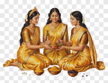 Women In Traditional Saris Preparing Festive Sweets PNG