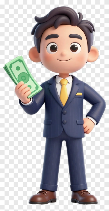 Cartoon Businessman Holding Money PNG