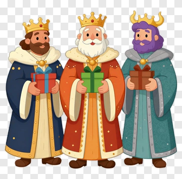 Three Cartoon Kings Holding Gift Boxes PNG