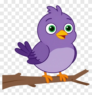 Cartoon Purple Bird Sitting On A Branch PNG