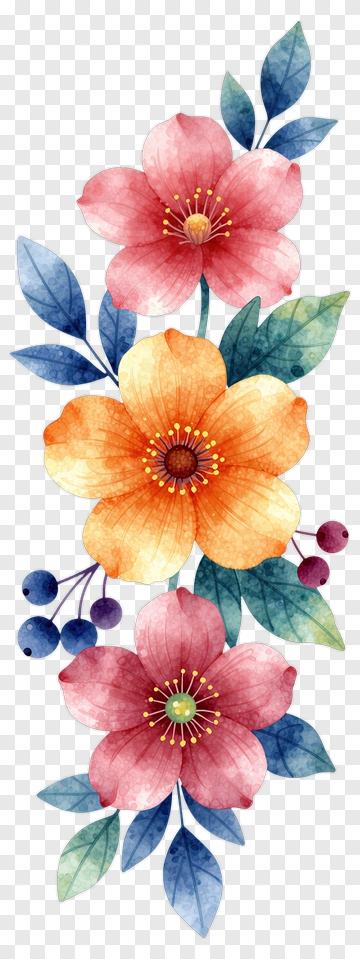 Watercolor Floral Arrangement With Colorful Flowers PNG