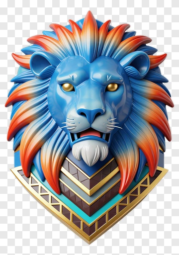 3D Blue Lion Head With Colorful Mane PNG