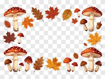 Colorful Mushroom And Leaf Frame PNG