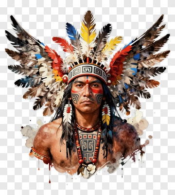 Indigenous Man Wearing Feathered Headdress PNG