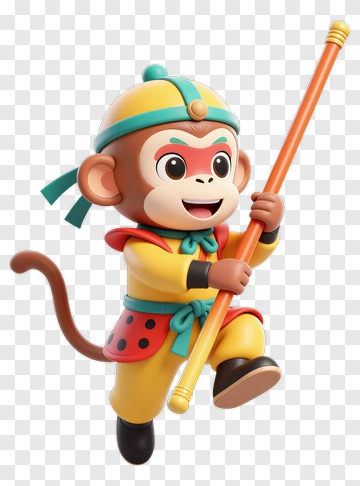 Cartoon Monkey Holding A Staff PNG