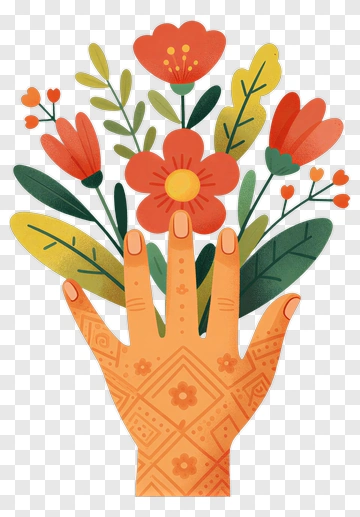 Hand Holding Colorful Flowers PNG