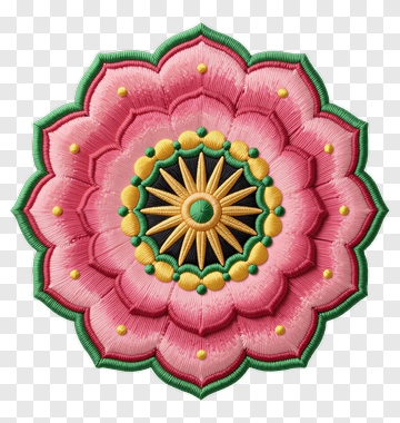 Embroidered Pink Flower Design PNG