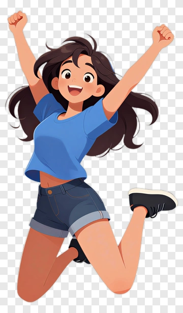 Happy Girl Jumping In A Blue Shirt PNG